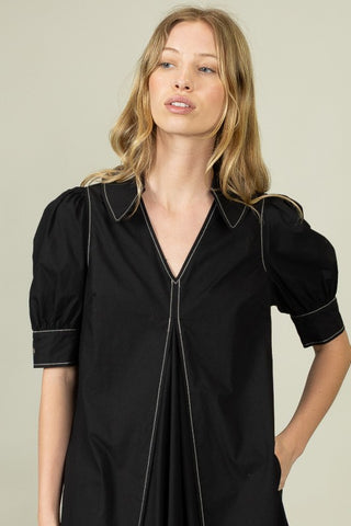 Puff Sleeve A-Line Midi Dress • Black