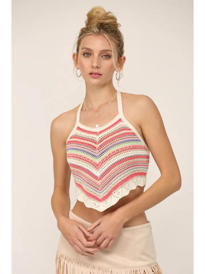 Yarn Halter Sweater Tie Top • Pink Multi