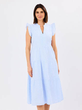 Kari Midi Dress • Blue & White Seersucker