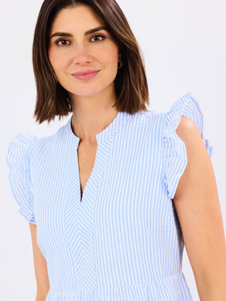 Kari Midi Dress • Blue & White Seersucker