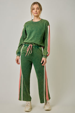 Marleigh Color Block Terry Sweatpants • Forest & Pink