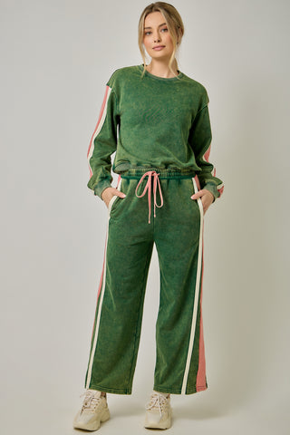 Marleigh Color Block Terry Sweatpants • Forest & Pink
