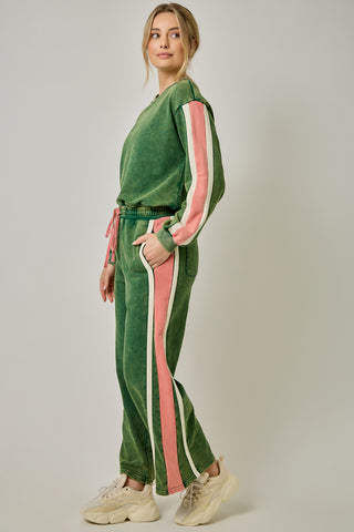 Marleigh Color Block Terry Sweatpants • Forest & Pink