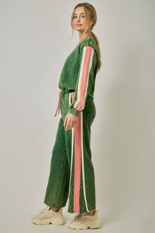 Marleigh Color Block Terry Sweatpants • Forest & Pink