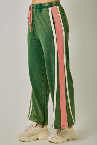 Marleigh Color Block Terry Sweatpants • Forest & Pink