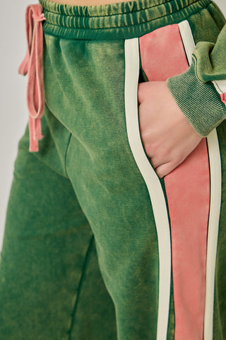 Marleigh Color Block Terry Sweatpants • Forest & Pink