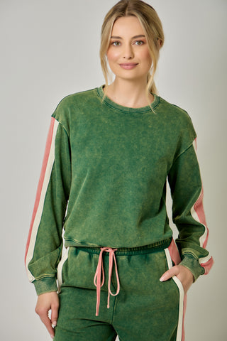 Marleigh Color Block Terry Sweatshirt • Forest & Pink