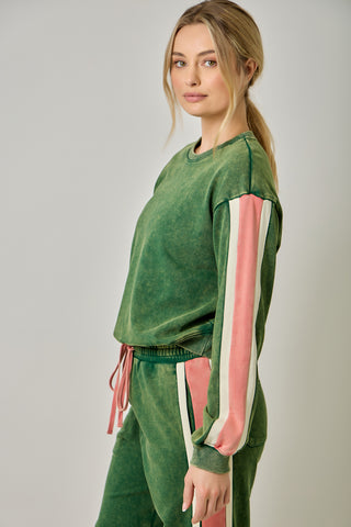 Marleigh Color Block Terry Sweatshirt • Forest & Pink