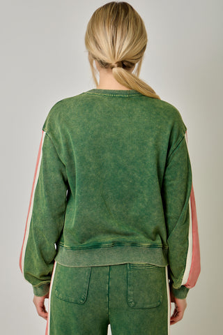 Marleigh Color Block Terry Sweatshirt • Forest & Pink