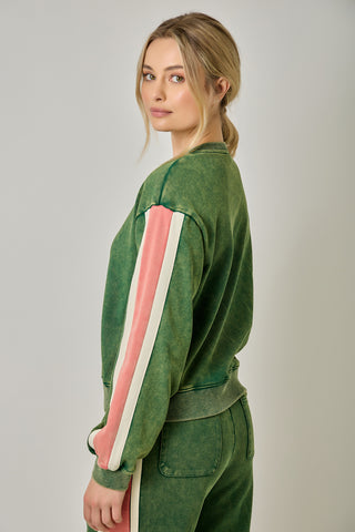 Marleigh Color Block Terry Sweatshirt • Forest & Pink
