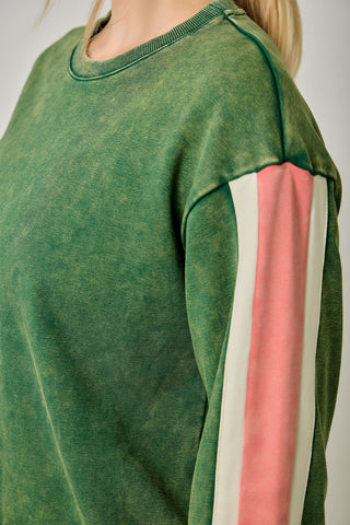 Marleigh Color Block Terry Sweatshirt • Forest & Pink