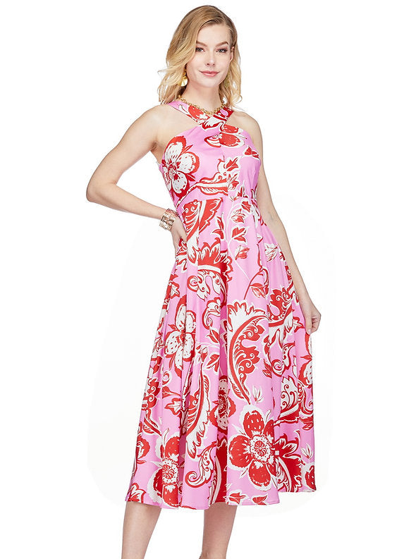 Criss Cross A-Line Midi Dress Pink Floral Tonya's Treasures Inc. Criss Cross A-Line Midi Dress Pink Floral Tonya's Treasures Inc.