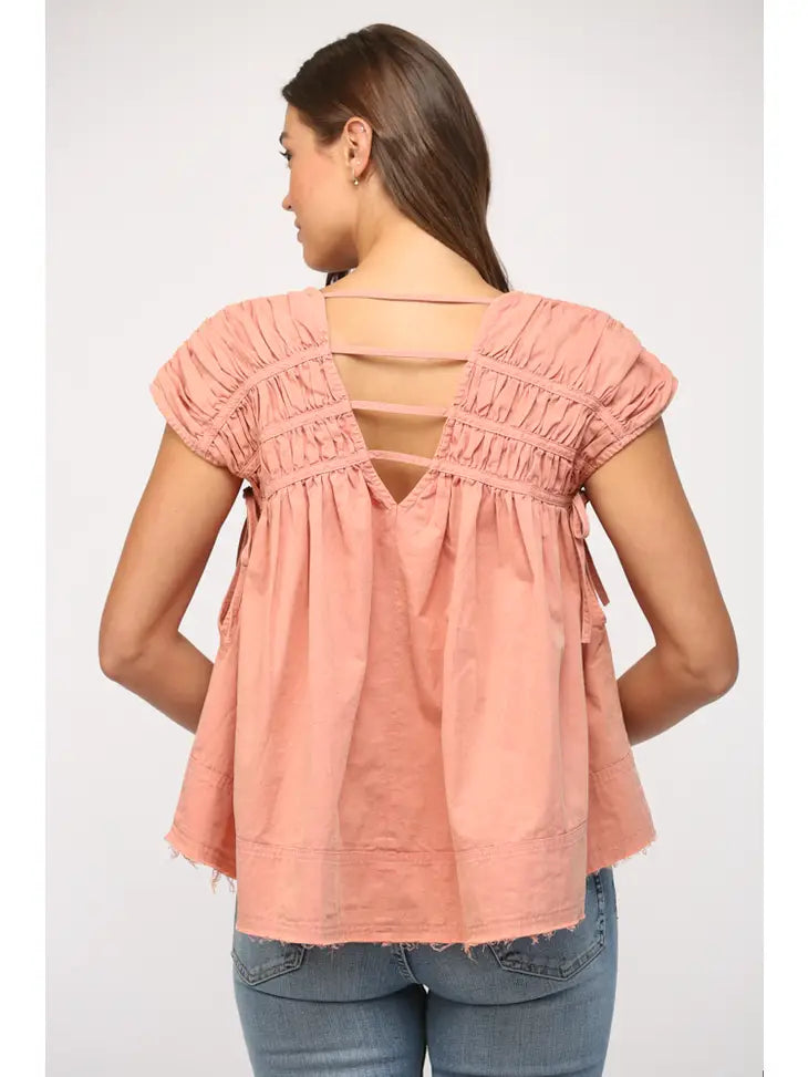 Molly Shirred Detail Top • Coral Pink
