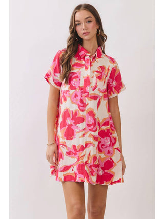 Ziggy Floral Mini Shirt Dress • Pink