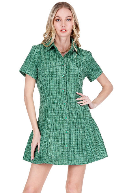 Pleated Hem Buttons Dress • Green L Pleated Hem Buttons Dress • Green L