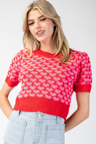Sariah Heart Pattern Knit Top • Cherry Red