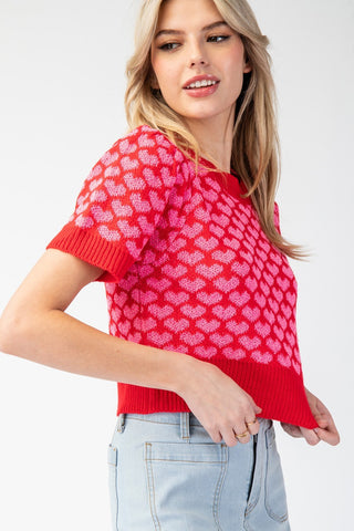 Sariah Heart Pattern Knit Top • Cherry Red