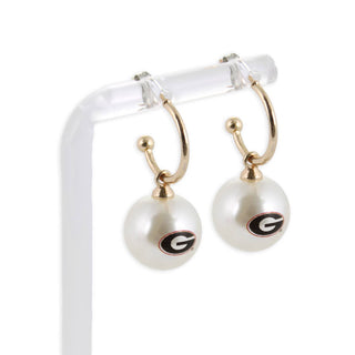 Georgia Logo Pearl Hoop Earrings