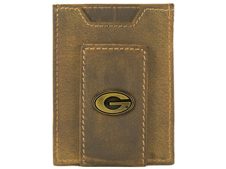 Georgia Bulldogs Magnetic Front Pocket Wallet • Vintage Tan Leather