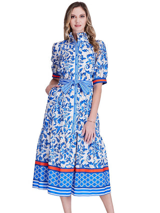 Button Front Short Sleeve Maxi • Tiled Ivy