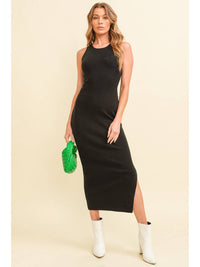 Sally Side Slit Fitted Midi Tank Dress • Black