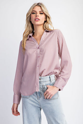 Starla Striped Long Sleeve Blouse • Rose Pink