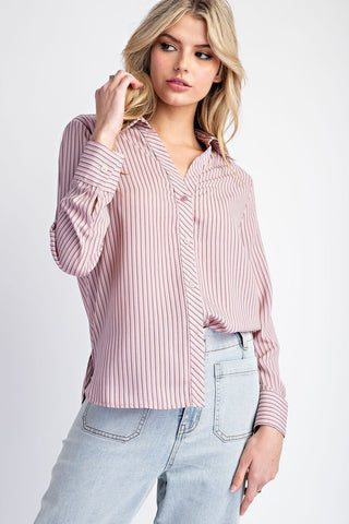 Starla Striped Long Sleeve Blouse • Rose Pink