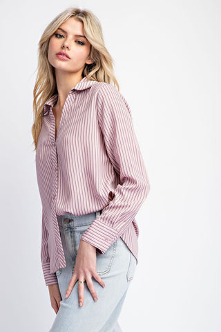 Starla Striped Long Sleeve Blouse • Rose Pink