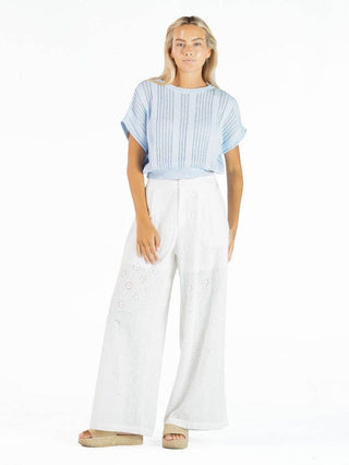 Wide Leg Eyelet Pants • Pearl