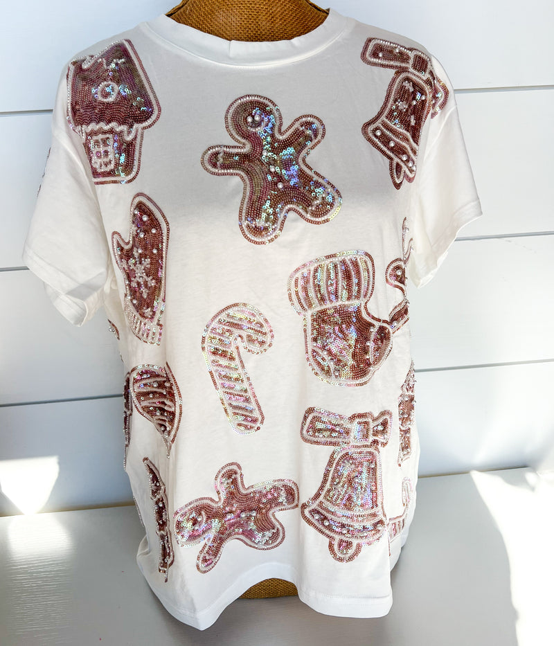 QOS White Frosted Christmas Cookie Oversized Tee