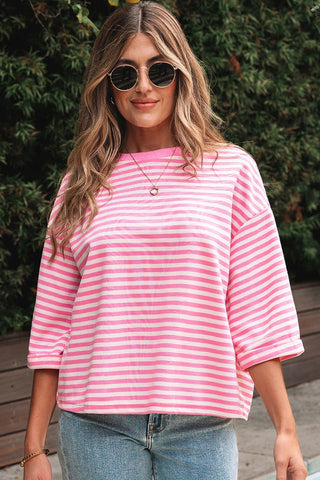 Doria Striped Drop Shoulder Tee • Pink