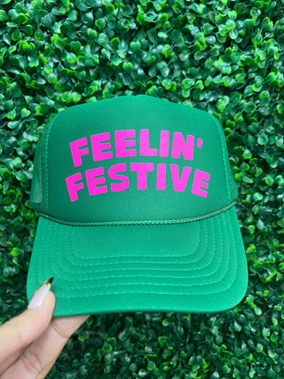 Feelin' Festive Puff Trucker Hat • Green
