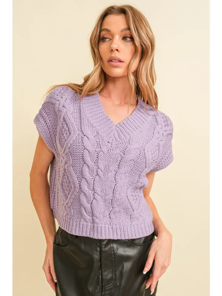 Lori Cable Knit Sweater Vest • Lavender