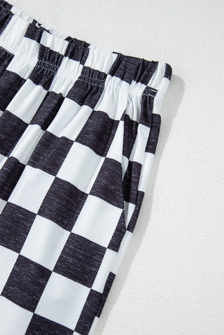 Checked Print High Waist Wide Leg Pants • Black