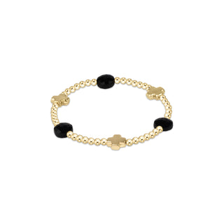 Signature Cross Admire Gold Pattern 3mm Bead Bracelet • Faceted Onyx