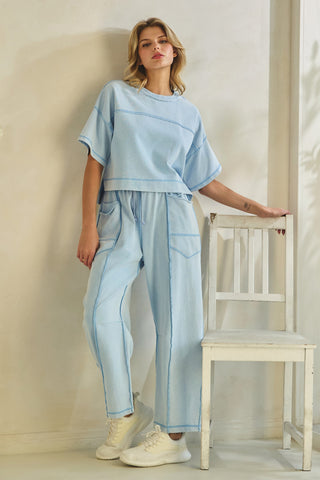 Cropped Easy Breezy Top & Pants Set • Light Blue