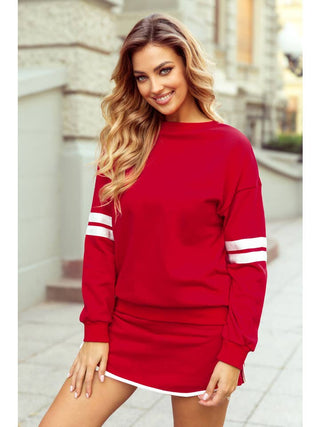 Varsity Stripe Pullover Mini Skirt Set • Red