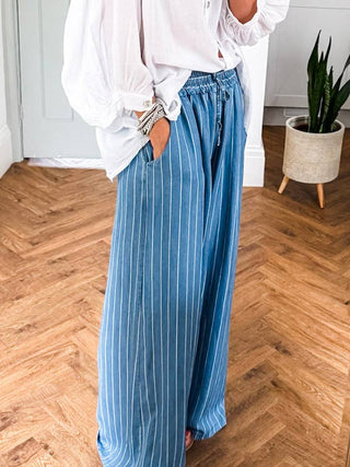 Justina Chambray Wide Leg Trousers • Blue