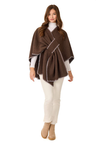 Hayword Blanket Stitch Poncho • Chocolate
