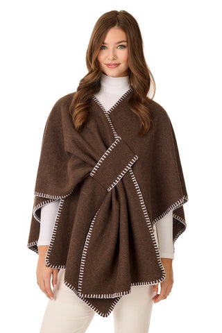 Hayword Blanket Stitch Poncho • Chocolate