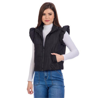 Lile Ruffle Quilted Vest • Black