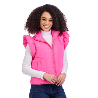 Lile Ruffle Quilted Vest • Pink