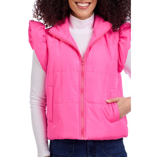 Lile Ruffle Quilted Vest • Pink