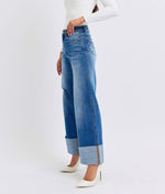 Judy Blue HW Retro Wide Leg w/ Cuff Jeans • Medium Wash