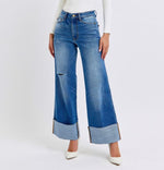 Judy Blue HW Retro Wide Leg w/ Cuff Jeans • Medium Wash