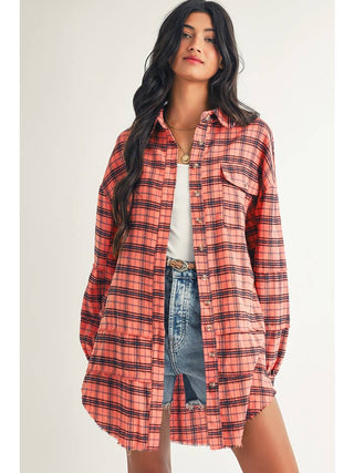 Obsessed With You Side Split Distressed Shirt • Coral