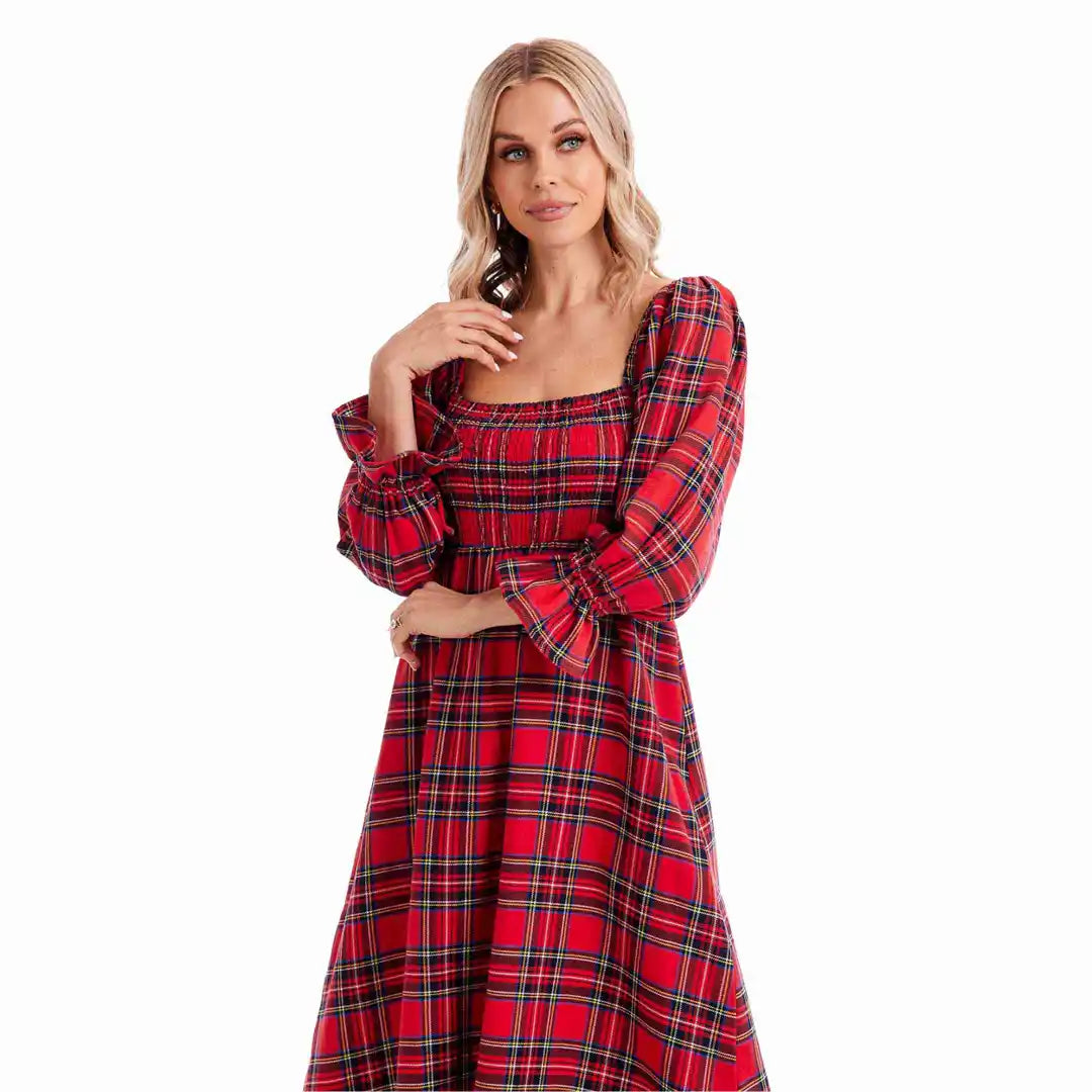 Vanessa Plaid Midi Dress • Red