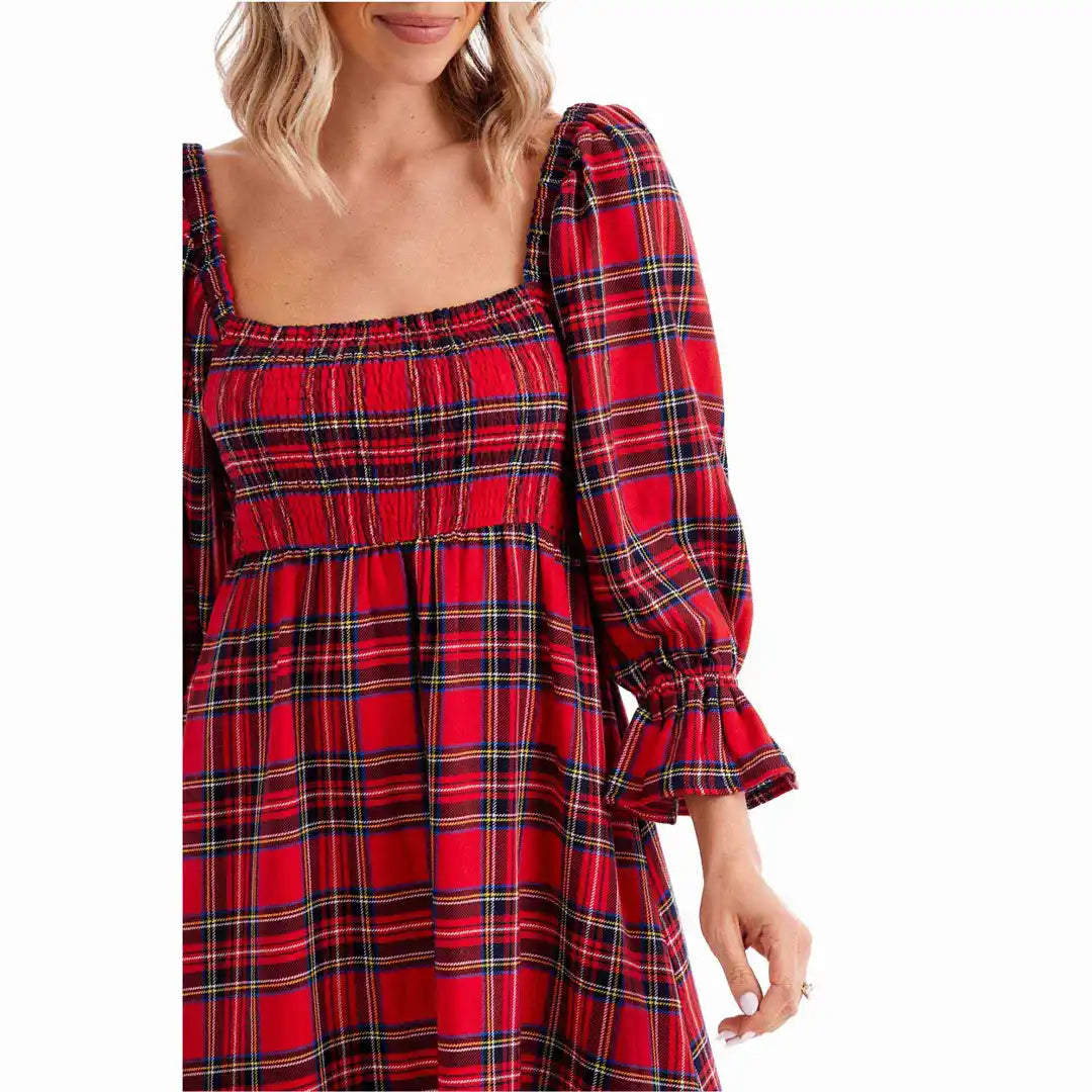 Vanessa Plaid Midi Dress • Red