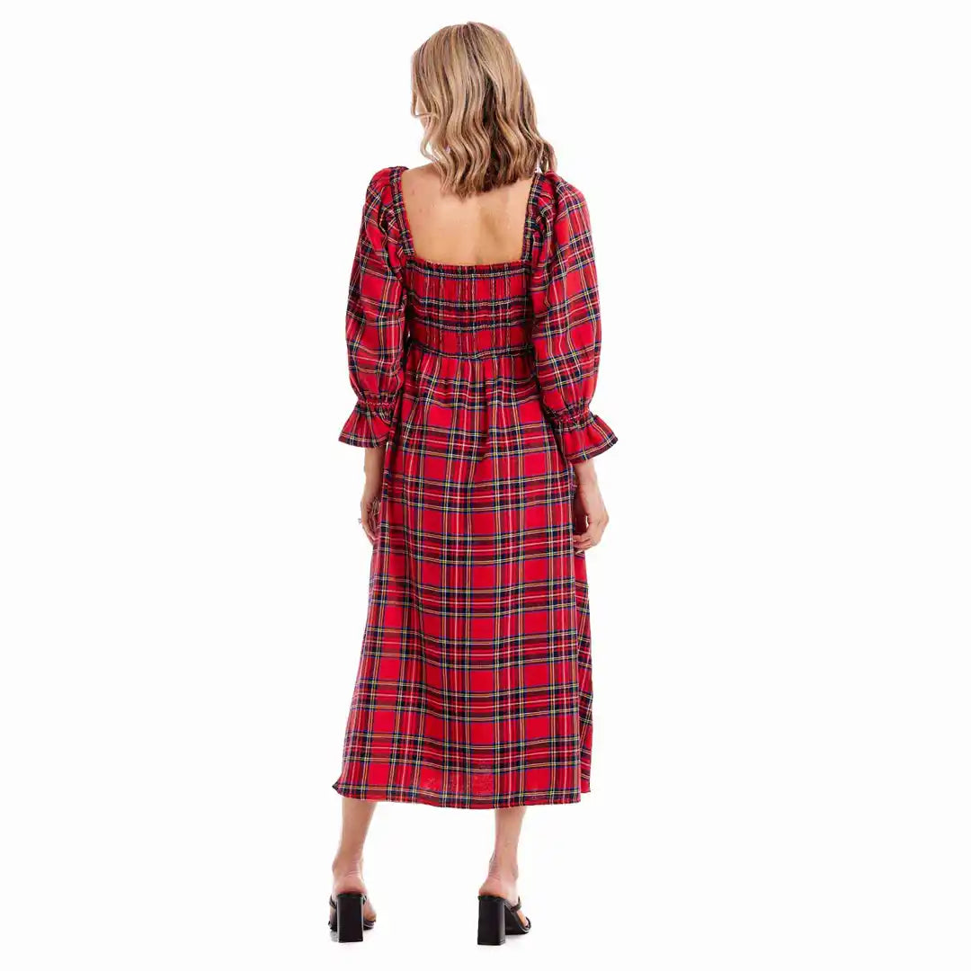 Vanessa Plaid Midi Dress • Red