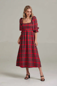 Vanessa Plaid Midi Dress • Red